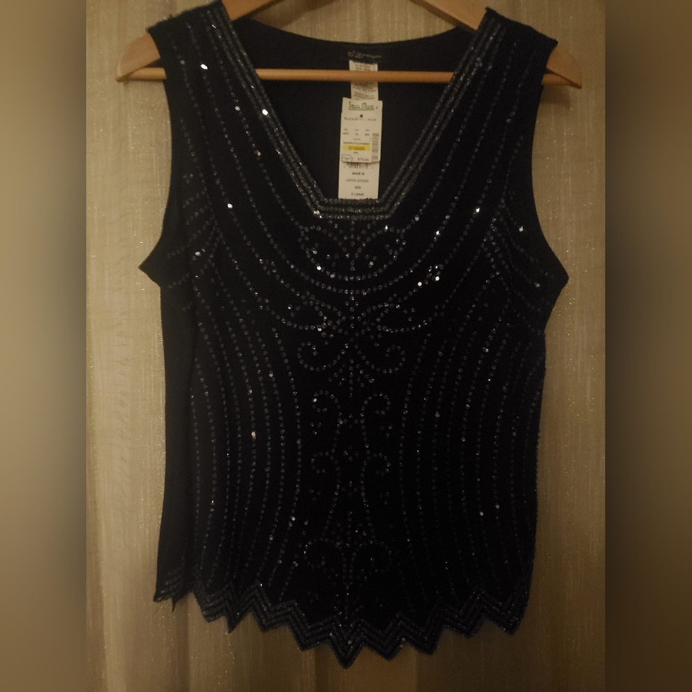 Sequin Top By S. Levine Size XL In Black New